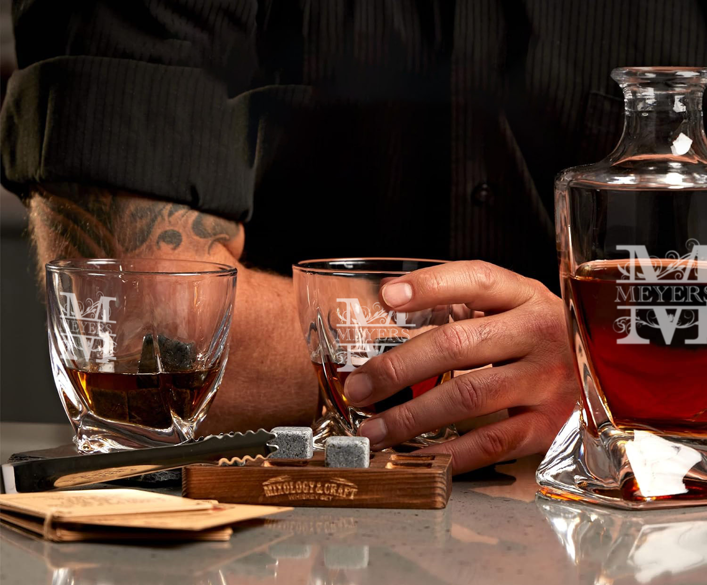 Twisted Glass Whiskey Decanter Set