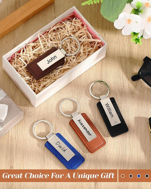 Custom engraved premium metal and leather keychain