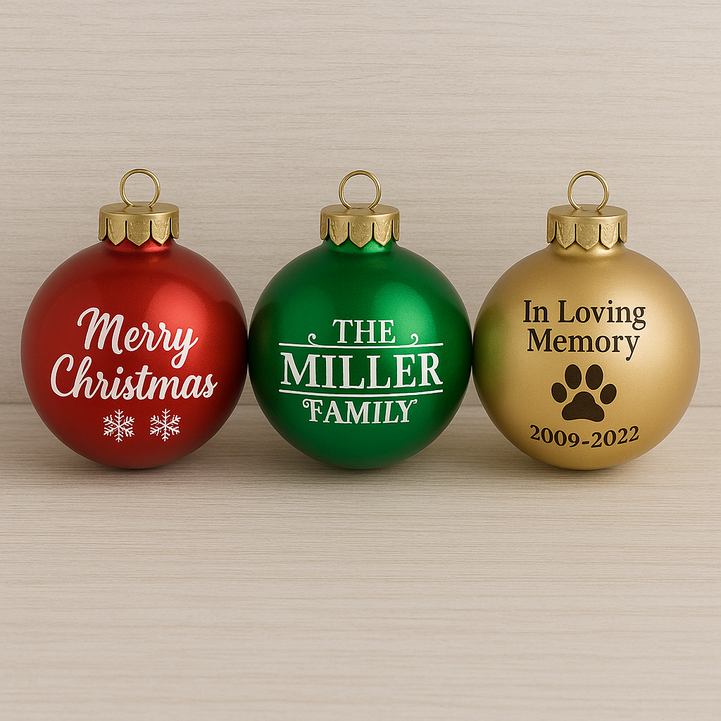 Custom Engraved Glass Christmas Ornaments