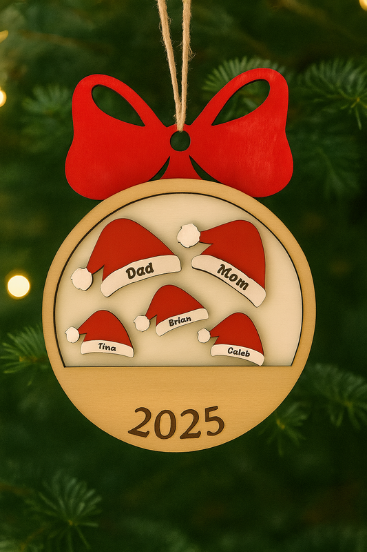 Custom Engraved Family Wood Christmas Ornament