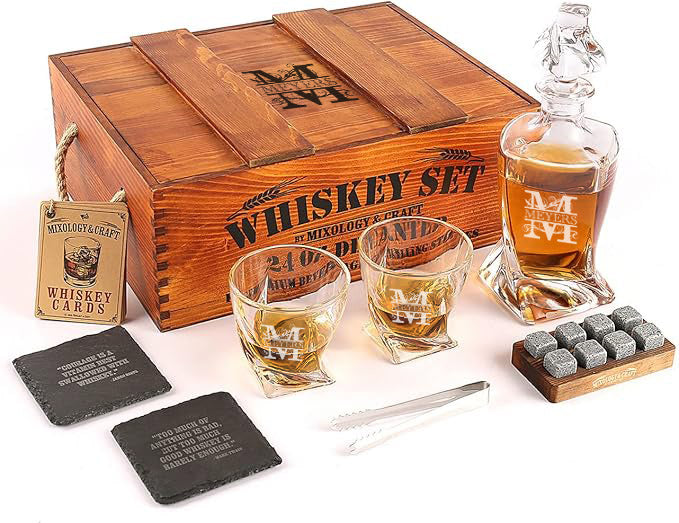 Twisted Glass Whiskey Decanter Set