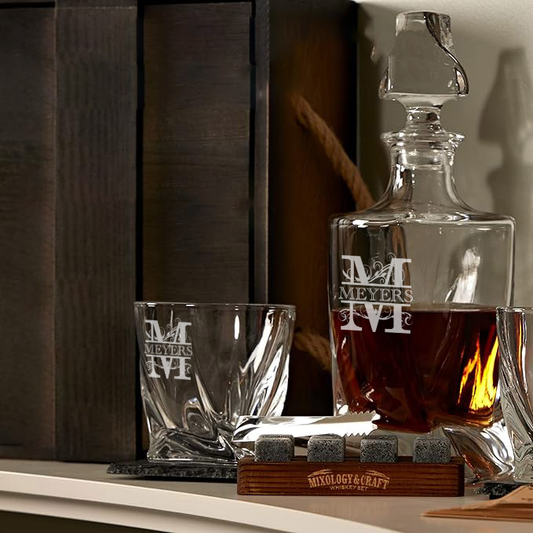 Limited Edition Custom Engraved Twisted Whiskey Decanter Set