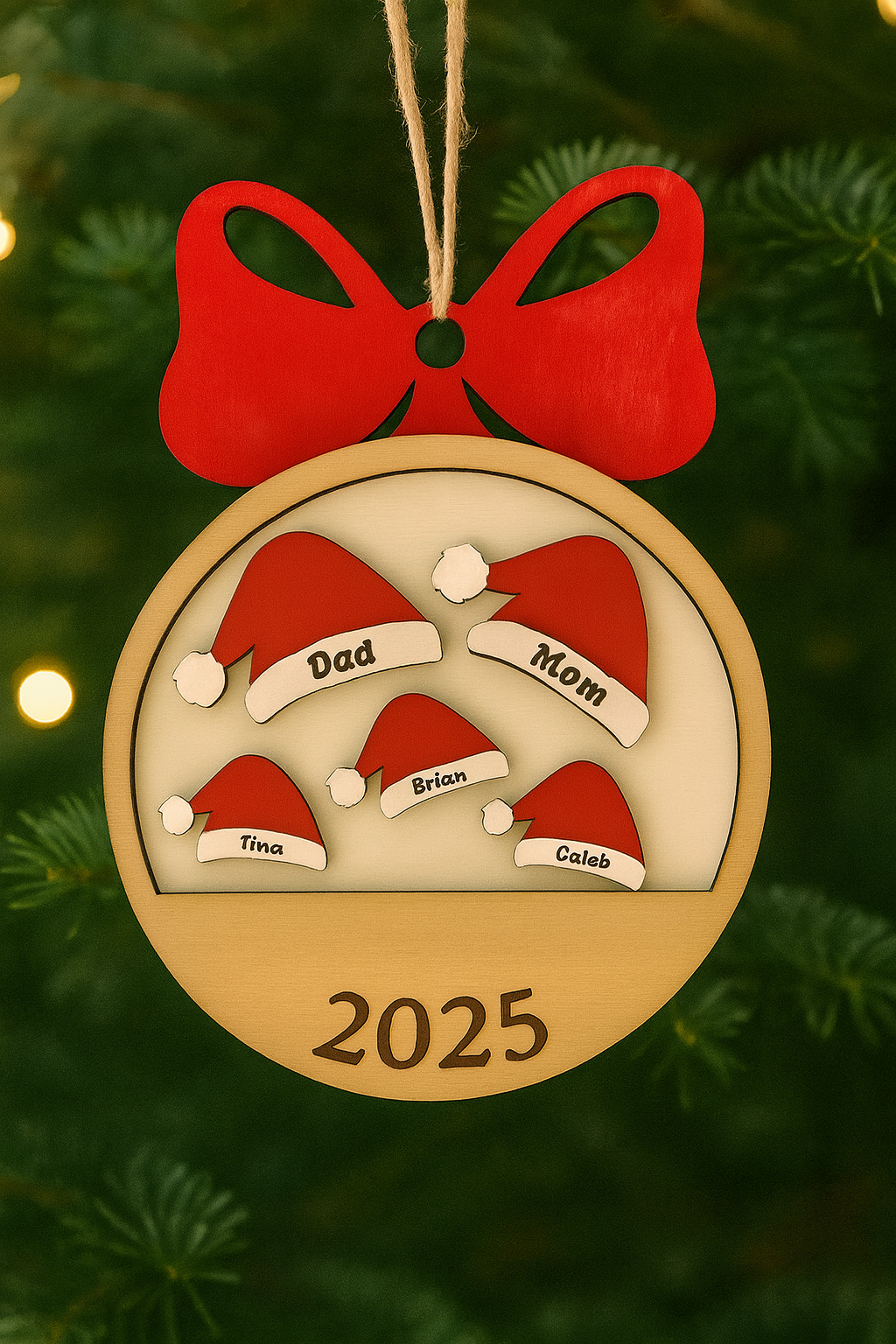 Custom Engraved Family Wood Christmas Ornament