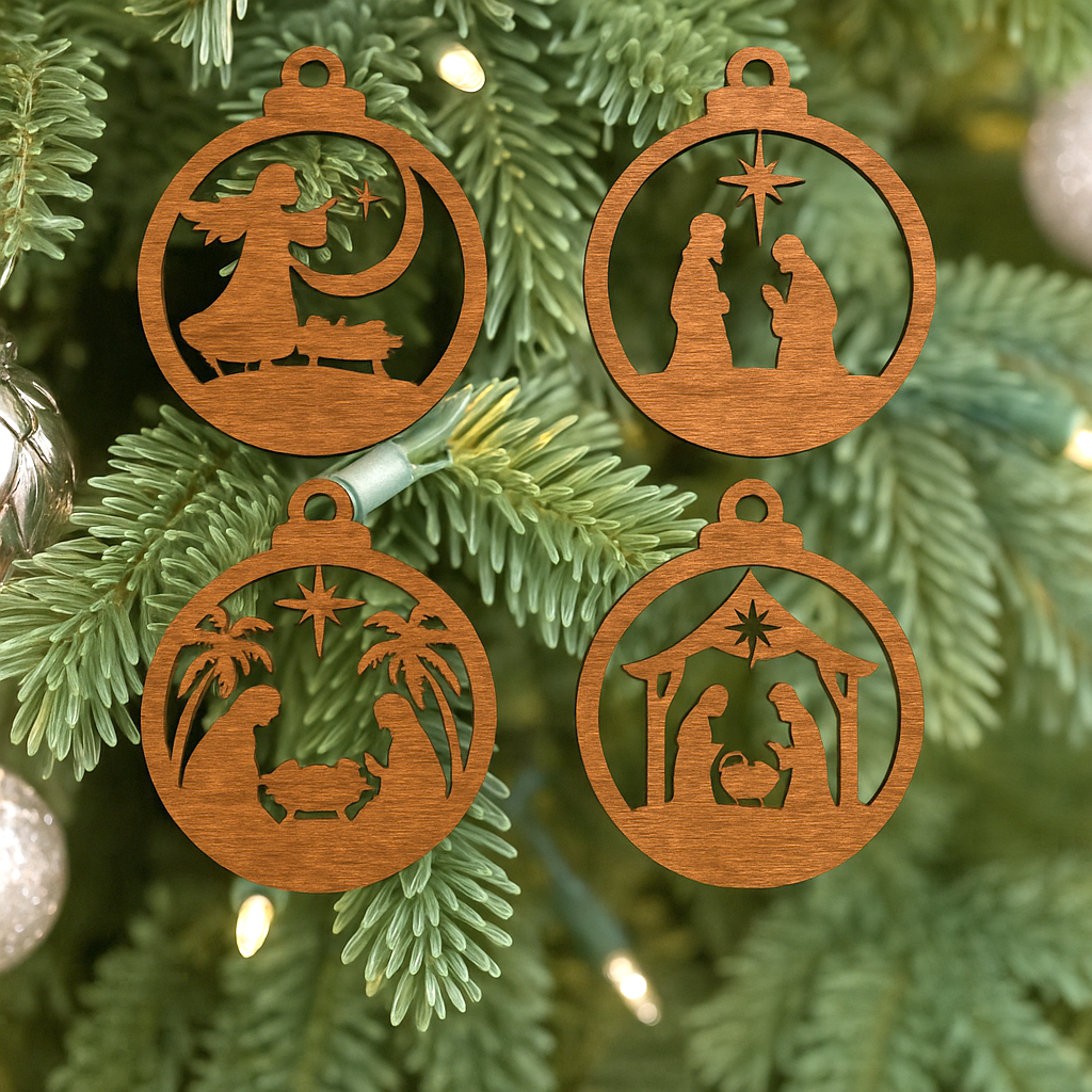 Wood Nativity Scene Christmas Ornament