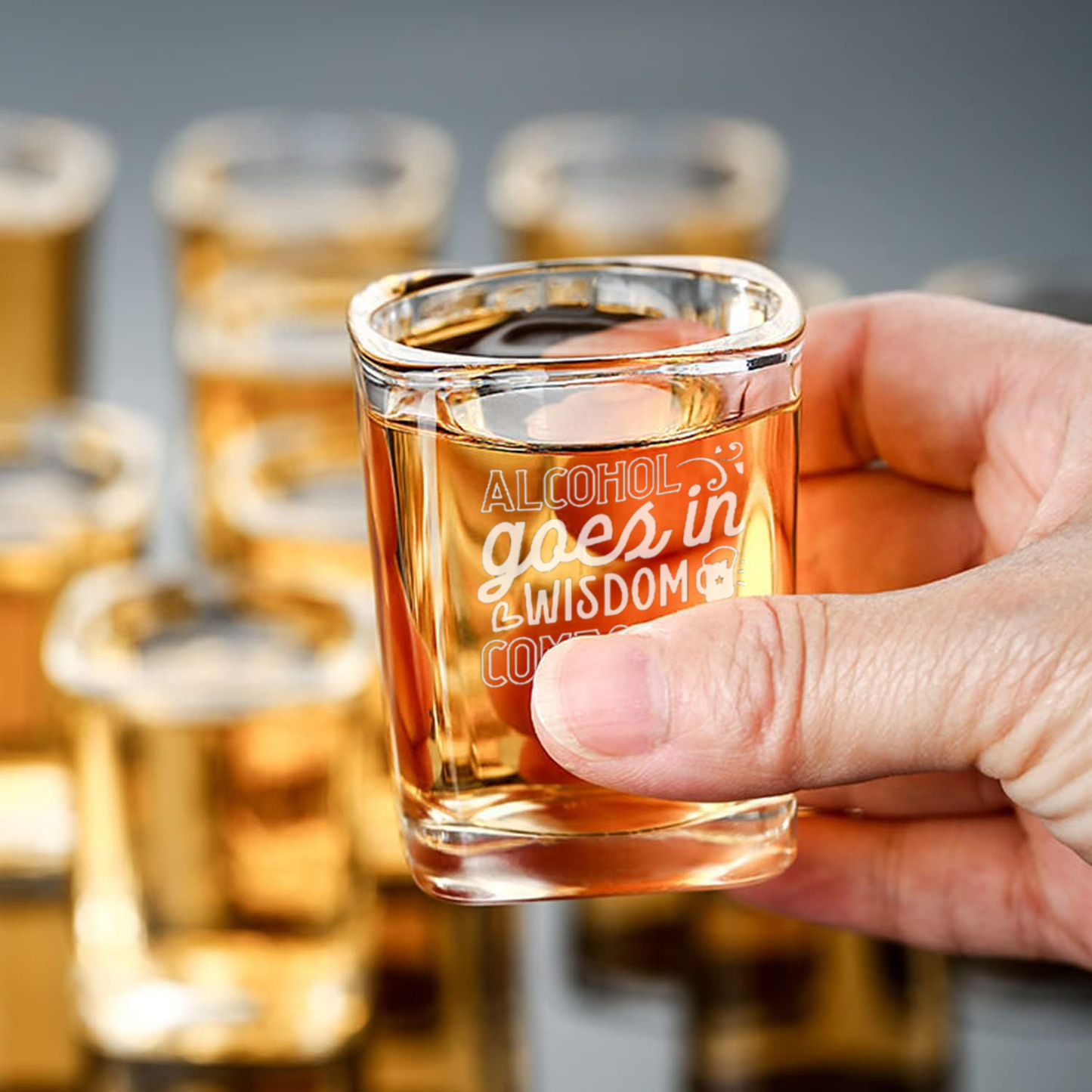 Set of 6 Engraved Square Shot Glasses